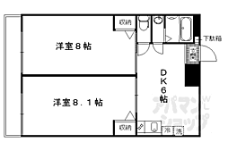 京阪本線 伏見稲荷駅 徒歩8分の賃貸マンション 1階2DKの間取り