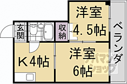 プレアール西大路 2階2DKの間取り