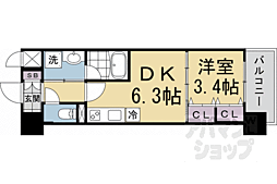 リシュドール梅小路 1DKの間取図画像