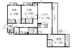 アンソレイエ桂川 3LDKの間取図画像