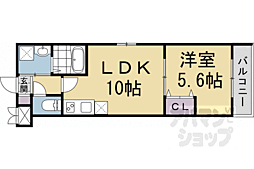 京都市下京区梅小路石橋町マンション 1LDKの間取図画像