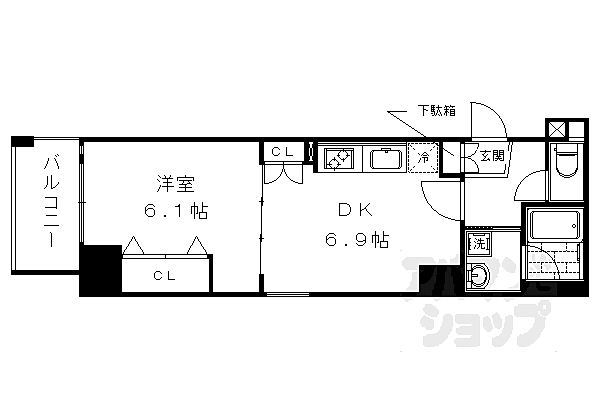 京都府京都市中京区西ノ京南上合町(賃貸マンション1DK・7階・33.84㎡)の写真 その2