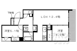 ラトゥール二条御所南 2LDKの間取図画像