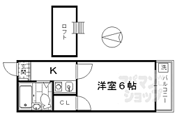 グローリーハイツ東福寺 1Kの間取図画像