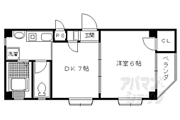 丹波口サンハイツ 3階1DKの間取り