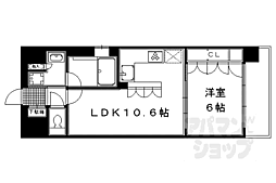 京都市営烏丸線 五条駅 徒歩7分の賃貸マンション 6階1LDKの間取り