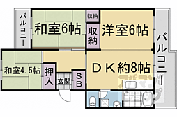 西京極市営住宅8棟 3DKの間取図画像