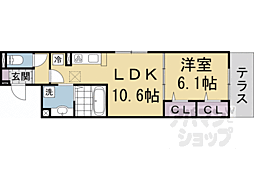 太秦レジデンスE棟 1LDKの間取図画像