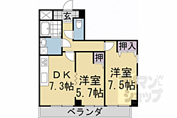 シャンパーニュ四条 2DKの間取図画像