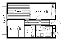 リッツハウス瀬戸川 2DKの間取図画像