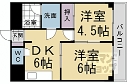 西京極ハイツ 2DKの間取図画像