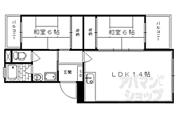 嵐山ロイアルハイツ3号棟 2LDKの間取図画像