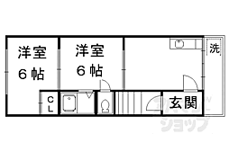 京都市営烏丸線 北大路駅 徒歩24分の賃貸マンション 4階2DKの間取り