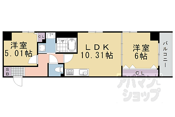 京都府京都市中京区間之町通二条下る鍵屋町(賃貸マンション2LDK・2階・50.80㎡)の写真 その2