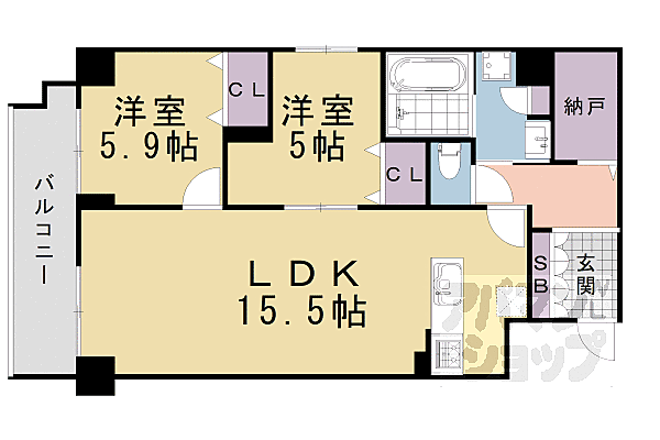 京都府京都市中京区新町通御池下る神明町(賃貸マンション2LDK・6階・65.68㎡)の写真 その2