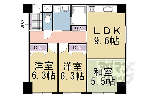 京都府京都市中京区御幸町御池上ル亀屋町(賃貸マンション3DK・2階・67.31㎡)の写真 その2