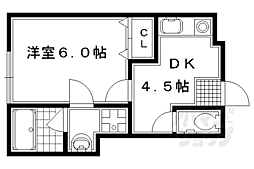 京阪本線 出町柳駅 徒歩7分の賃貸アパート 2階1DKの間取り
