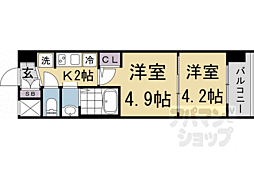 京都市上京区革堂前之町マンション 2Kの間取図画像