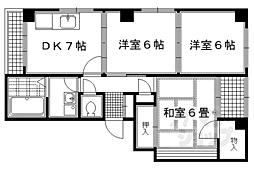 叡山電鉄叡山本線 元田中駅 徒歩11分の賃貸マンション 3階3DKの間取り