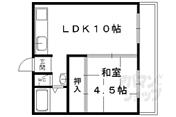 京都市営烏丸線 北山駅 徒歩10分の賃貸マンション 2階1LDKの間取り