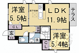 京都地下鉄東西線 東山駅 徒歩10分の賃貸アパート 1階2LDKの間取り