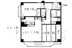 京都市営烏丸線 北山駅 徒歩8分の賃貸マンション 2階2LDKの間取り