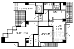 洛西第3ビルブレインズ一乗寺 2LDKの間取図画像