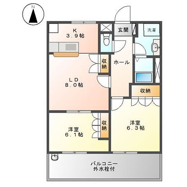 ソレアード・メゾンＢ ｜神奈川県足柄上郡大井町上大井(賃貸アパート2LDK・2階・54.54㎡)の写真 その2