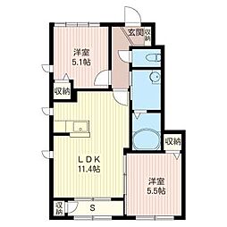 リンデンドルフ 2LDKの間取図画像