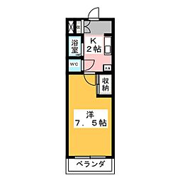 サン駒止マンション 1Kの間取図画像