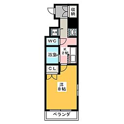 メゾンドソレイユ 6階1Kの間取り
