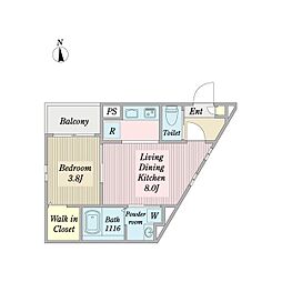 Cherim清水 2階1LDKの間取り