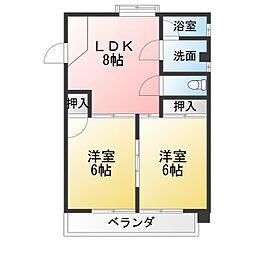 第1クリスタルハイツヨシダ 2LDKの間取図画像