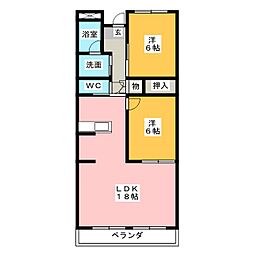 メルベーユ楠 2LDKの間取図画像