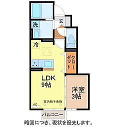 D-ROOM水落町 1階1LDKの間取り