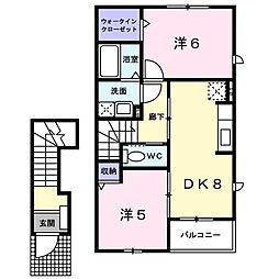 バーミィ・アール2棟 2DKの間取図画像