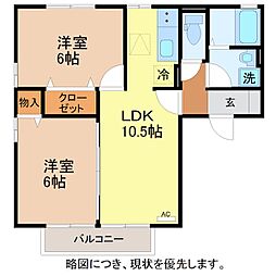 コーポラスITO3A棟 2LDKの間取図画像