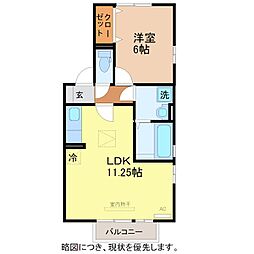 リビングタウン舟橋弐番館 1LDKの間取図画像