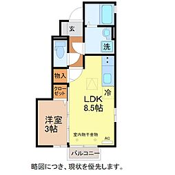 グラディス 1階1LDKの間取り