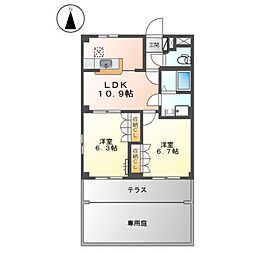 ヴァンベールK 1階2LDKの間取り