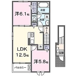 スカイヒルズII 2LDKの間取図画像