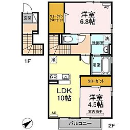 メゾンソレイユ 2LDKの間取図画像