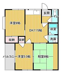 ハイツメルローズ 3DKの間取図画像
