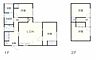間取り：大きなLDKを中心とした1階と2階に2部屋ずつの個室がある間取りです
