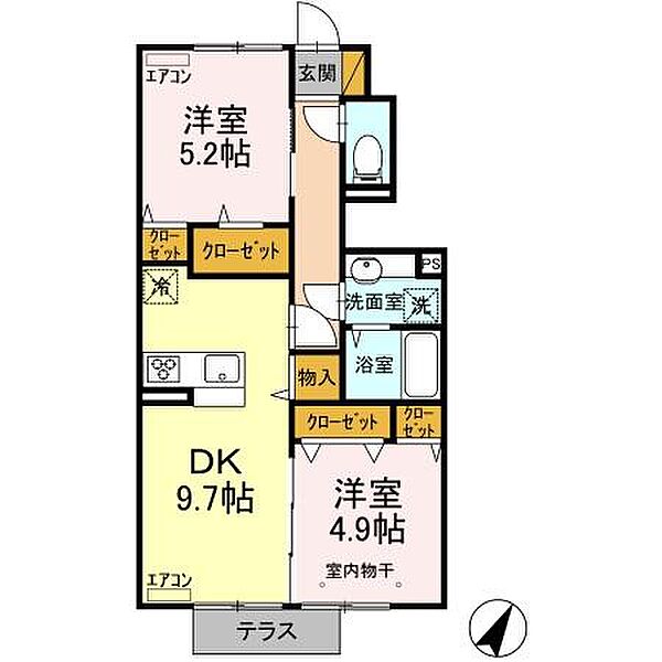 かえで II 102｜茨城県つくば市みどりの東(賃貸アパート2DK・1階・50.38㎡)の写真 その2