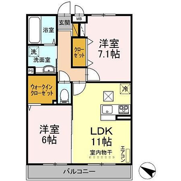 Bright(ブライト） Z 101｜茨城県つくば市松代3丁目(賃貸アパート2LDK・1階・58.62㎡)の写真 その2