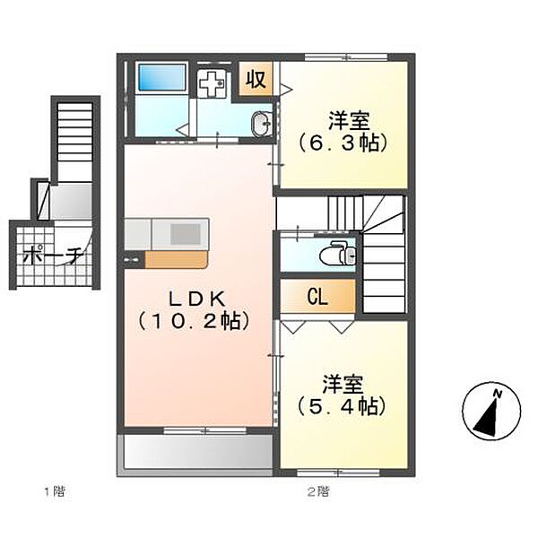 leone（レオーネ） 203｜茨城県稲敷郡阿見町住吉2丁目(賃貸アパート2LDK・2階・49.30㎡)の写真 その2