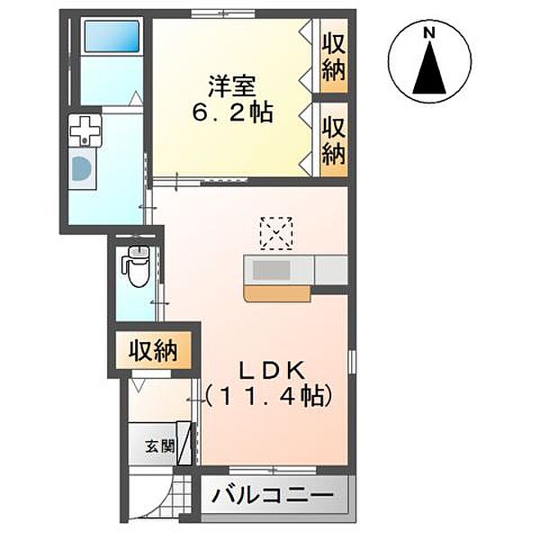 ホームエクセル(HOME  EXCEL) 105｜茨城県土浦市右籾(賃貸アパート1LDK・1階・45.14㎡)の写真 その4
