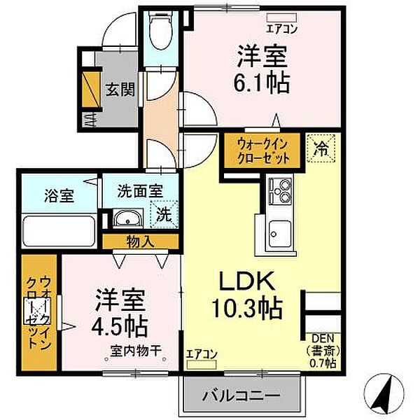 Grand Winds Tsukuba IV 105｜茨城県つくば市島名(賃貸アパート2LDK・1階・52.75㎡)の写真 その2