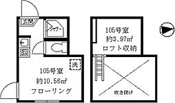 ティ・アーモマーメイド 1階ワンルームの間取り